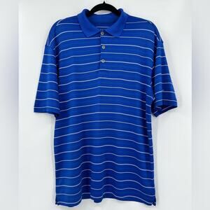 Nike Golf Polo Shirt Striped Dri-Fit Short Sleeve Button Blue White Men Medium